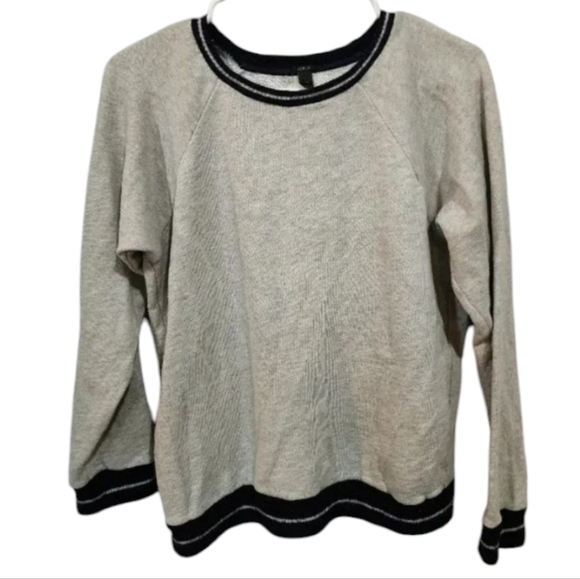 J.Crew Gray Black Trim Raglan Sweater Medium Cotton Wool Blend - Picture 1 of 4